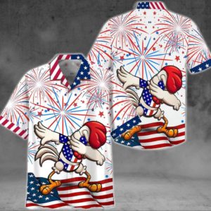 Funny Chicken Fireworks Hawaiian Shirt Short-Sleeve Hawaiian Shirt White S