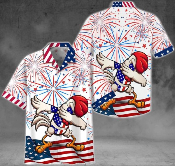 Funny Chicken Fireworks Hawaiian Shirt Short-Sleeve Hawaiian Shirt White S