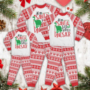 Funny Christmas Dear Santa Just Bring A Dinosaur Pajamas Set Kid Pajamas Shirt Pink 2Y