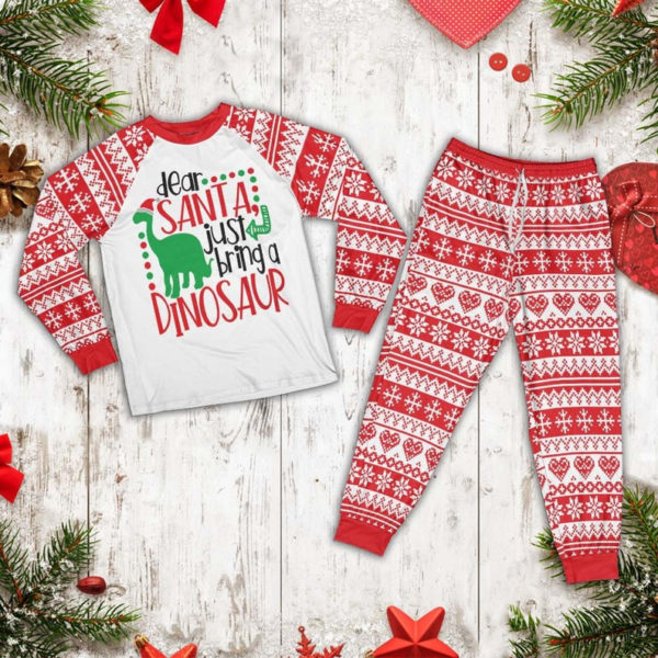 Funny Christmas Dear Santa Just Bring A Dinosaur Pajamas Set Pajamas Shirt Pink XS