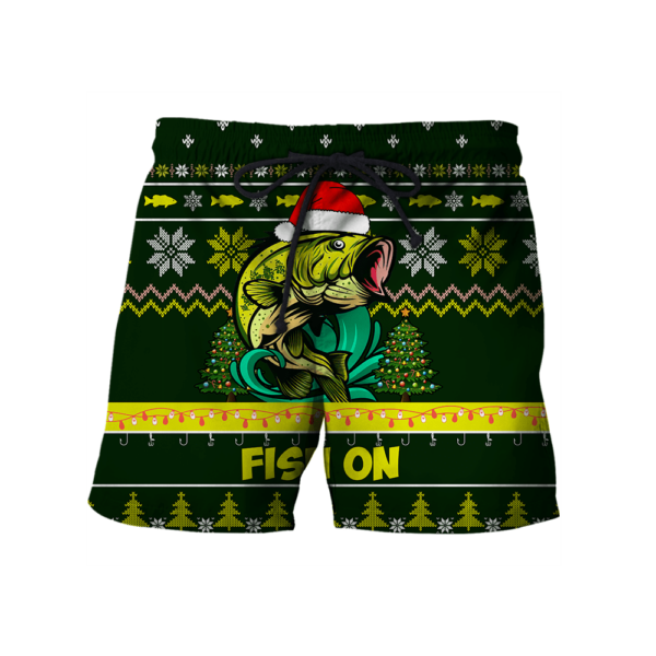 Funny Christmas Fish Santa Bass Fishing Fish on Christmas Hat 3D T-shirt Hoodie Short Pant Short Pant Green S