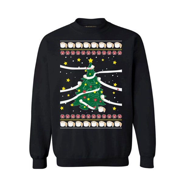 Funny Christmas Tree Toilet Paper Christmas Sweatshirt Style: Sweatshirt, Color: Black