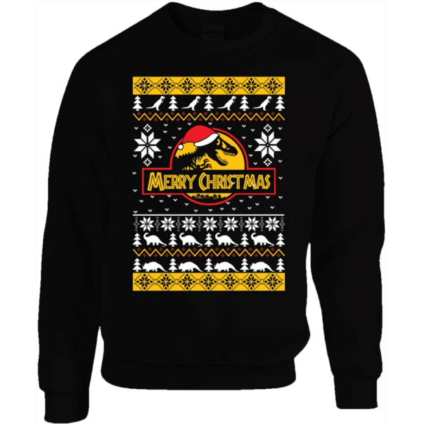 Funny Dinosaur Santa Christmas Sweatshirt Sweatshirt Black S