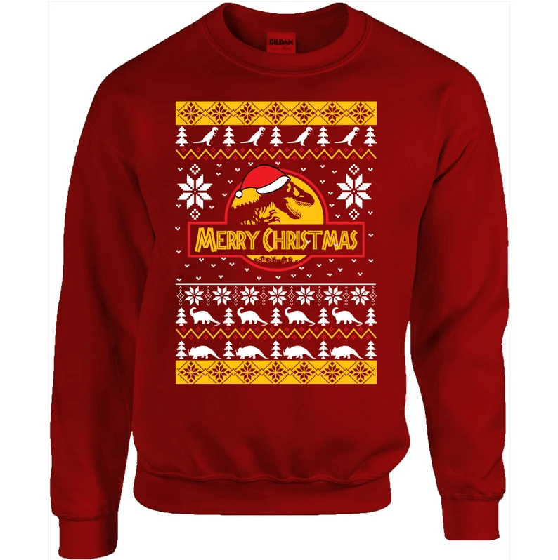 Funny Dinosaur Santa Christmas Sweatshirt Style: Sweatshirt, Color: Red