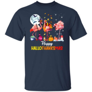 Funny Flamingo Halloween Happy Hallothanksmas Christmas Shirt Unisex T-Shirt Navy S