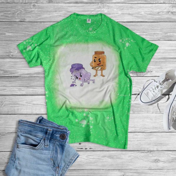 Funny Peanut Butter and Jellyfish Bleached T-Shirt Bleached T-Shirt Green XS