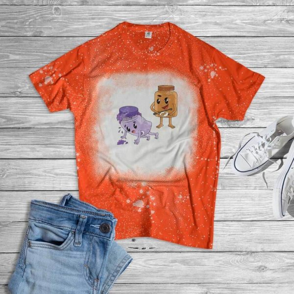 Funny Peanut Butter and Jellyfish Bleached T-Shirt Bleached T-Shirt Orange XS