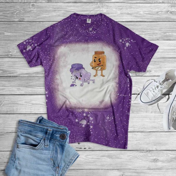 Funny Peanut Butter and Jellyfish Bleached T-Shirt Bleached T-Shirt Purple XS