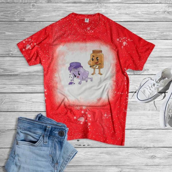 Funny Peanut Butter and Jellyfish Bleached T-Shirt Bleached T-Shirt Red XS