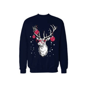 Funny Reindeer Red Bauble Glasses Christmas Sweatshirt Sweatshirt Navy S