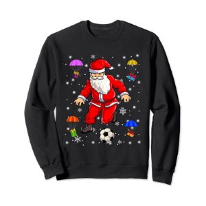 Funny Santa Claus Is Playing Soccer Soccer Fan Christmas Sweatshirt Sweatshirt Black S