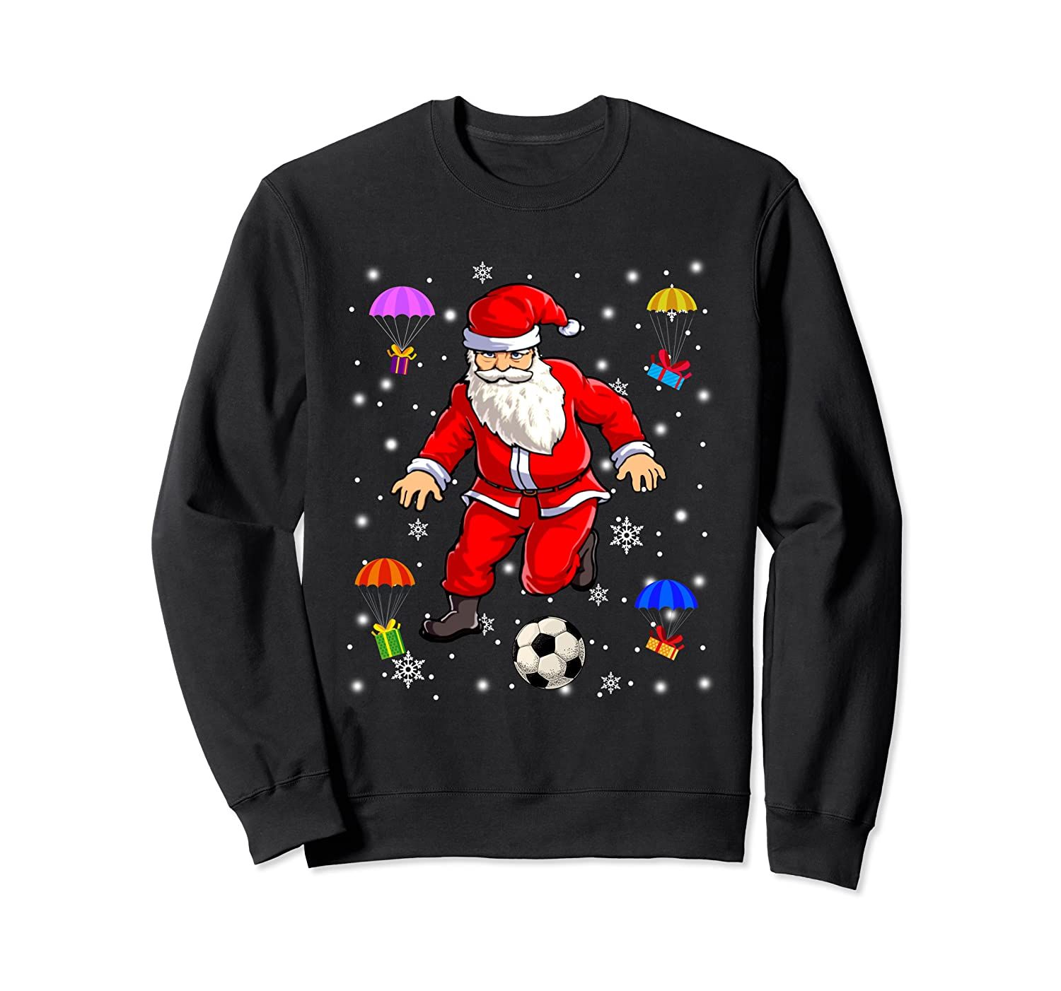 Funny Santa Claus Is Playing Soccer Soccer Fan Christmas Sweatshirt Style: Sweatshirt, Color: Black