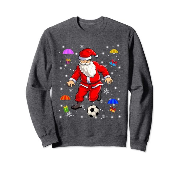 Funny Santa Claus Is Playing Soccer Soccer Fan Christmas Sweatshirt Sweatshirt Dark Heather S