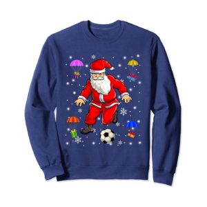 Funny Santa Claus Is Playing Soccer Soccer Fan Christmas Sweatshirt Sweatshirt Navy S