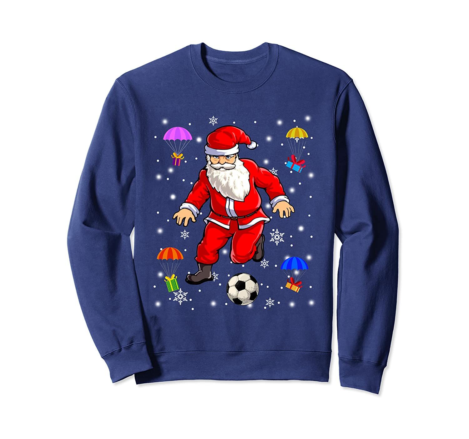 Funny Santa Claus Is Playing Soccer Soccer Fan Christmas Sweatshirt Style: Sweatshirt, Color: Navy