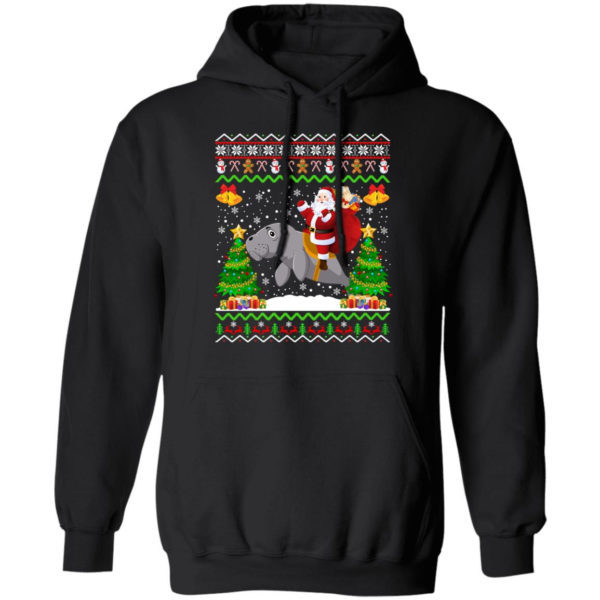 Funny Santa Claus Riding Manatee Christmas Shirt Hoodie Black S