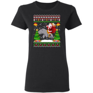 Funny Santa Claus Riding Manatee Christmas Shirt Ladies T-Shirt Black S