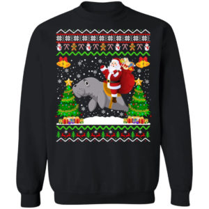 Funny Santa Claus Riding Manatee Christmas Shirt Sweatshirt Black S