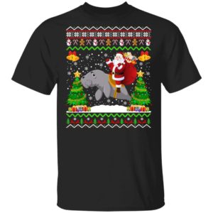 Funny Santa Claus Riding Manatee Christmas Shirt Unisex T-Shirt Black S