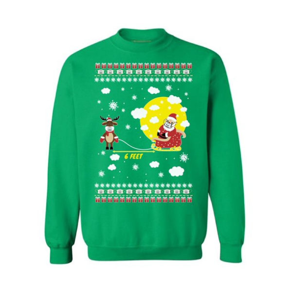 Funny Santa's Reindeer Six Feet Deer Gifts Happy Holidays Sweatshirt Green S