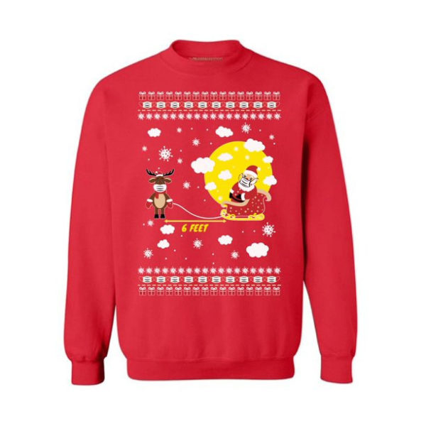 Funny Santa's Reindeer Six Feet Deer Gifts Happy Holidays Sweatshirt Red S