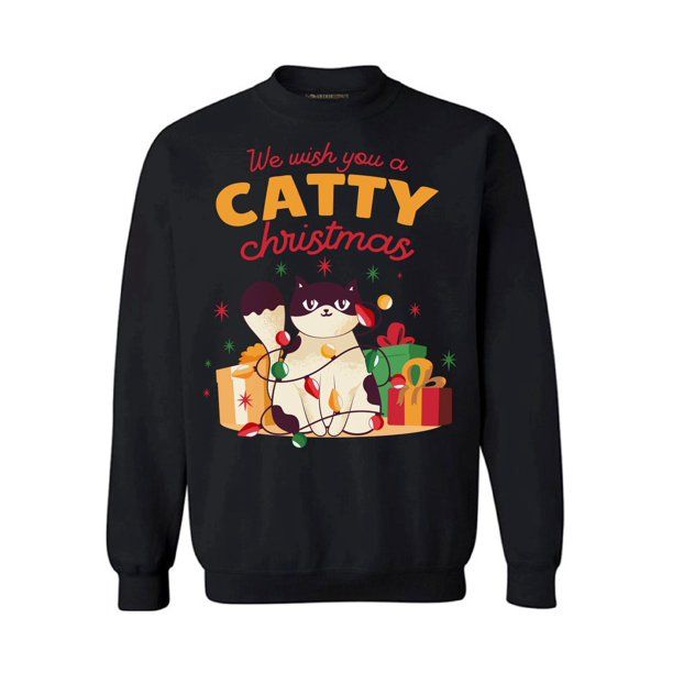Gift for Cats We Wish You A Catty Christmas Sweatshirt Style: Sweatshirt, Color: Black