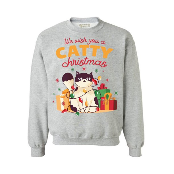 Gift for Cats We Wish You A Catty Christmas Sweatshirt Style: Sweatshirt, Color: Gray