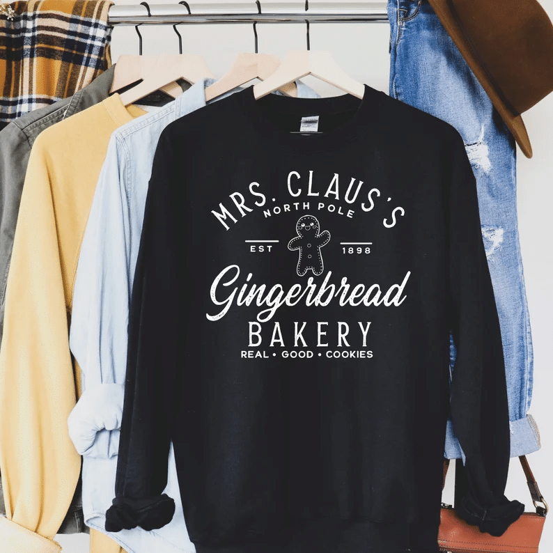 Gingerbread Bakery Real Good Cookies Christmas Sweatshirt Style: Sweatshirt, Color: Black