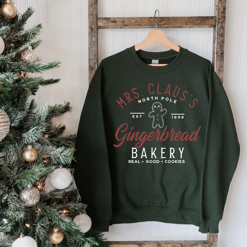 Gingerbread Bakery Real Good Cookies Christmas Sweatshirt Style: Sweatshirt, Color: Forest Green