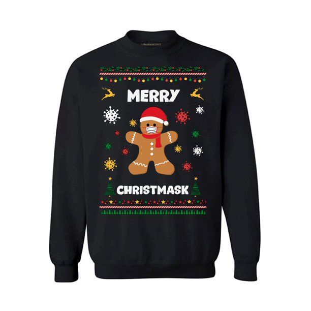 Gingerbread Men with Christmas mask Style: Sweatshirt, Color: Black