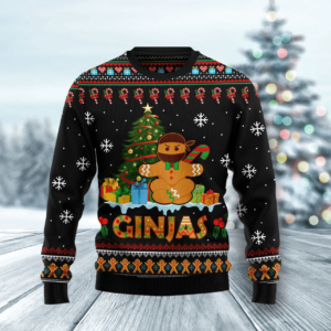 Gingerbread Ninja Ginjas Christmas 3D Sweater AOP Sweater Black S