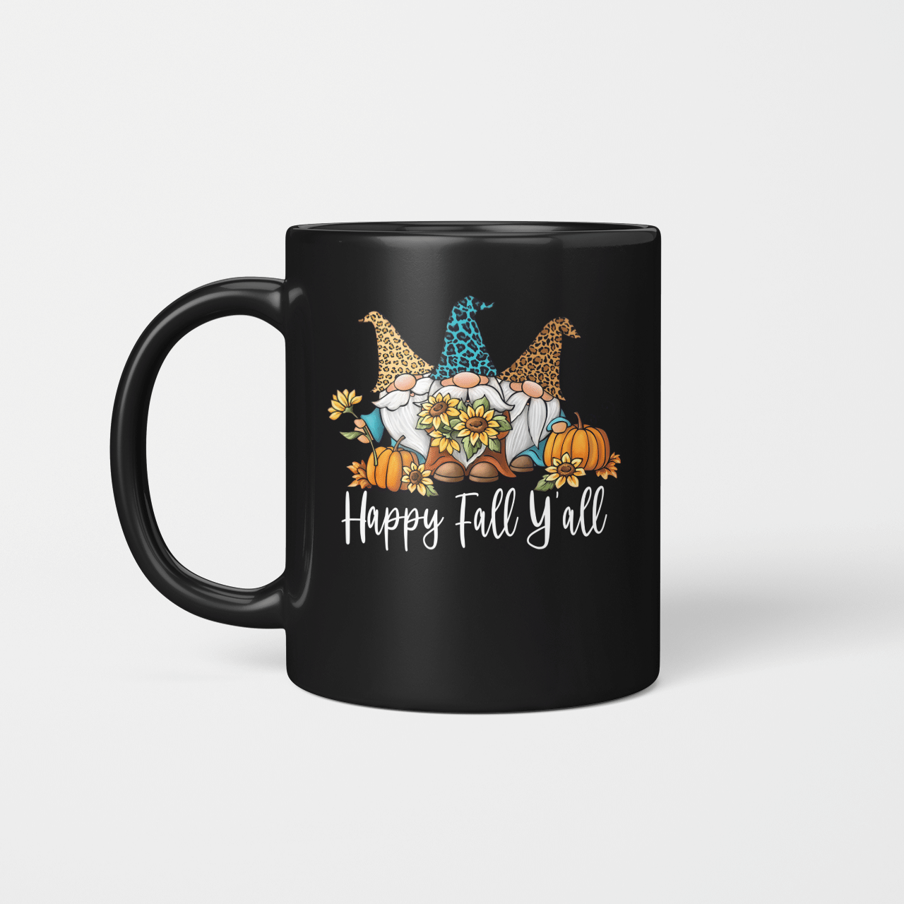 Gnome Sunflower Happy Fall Y'all Coffee Mug Style: Beverage Mug, Color: Black