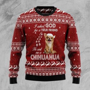 God Sent Me A Chihuahua Santa True Friend Christmas Sweater AOP Sweater Red S
