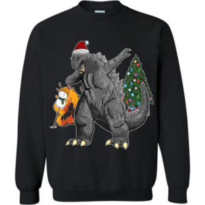 Godzilla Dabbing For Christmas Snowman Christmas Tree Long Sleeve And Sweatshirt Sweatshirt Black S