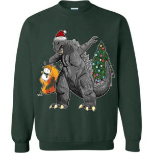 Godzilla Dabbing For Christmas Snowman Christmas Tree Long Sleeve And Sweatshirt Sweatshirt Forest Green S