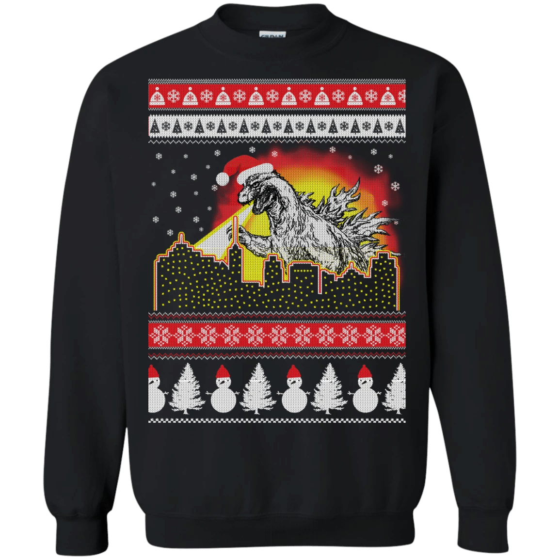 Godzilla Snowman Santa Christmas Sweatshirt Style: Sweatshirt, Color: Black