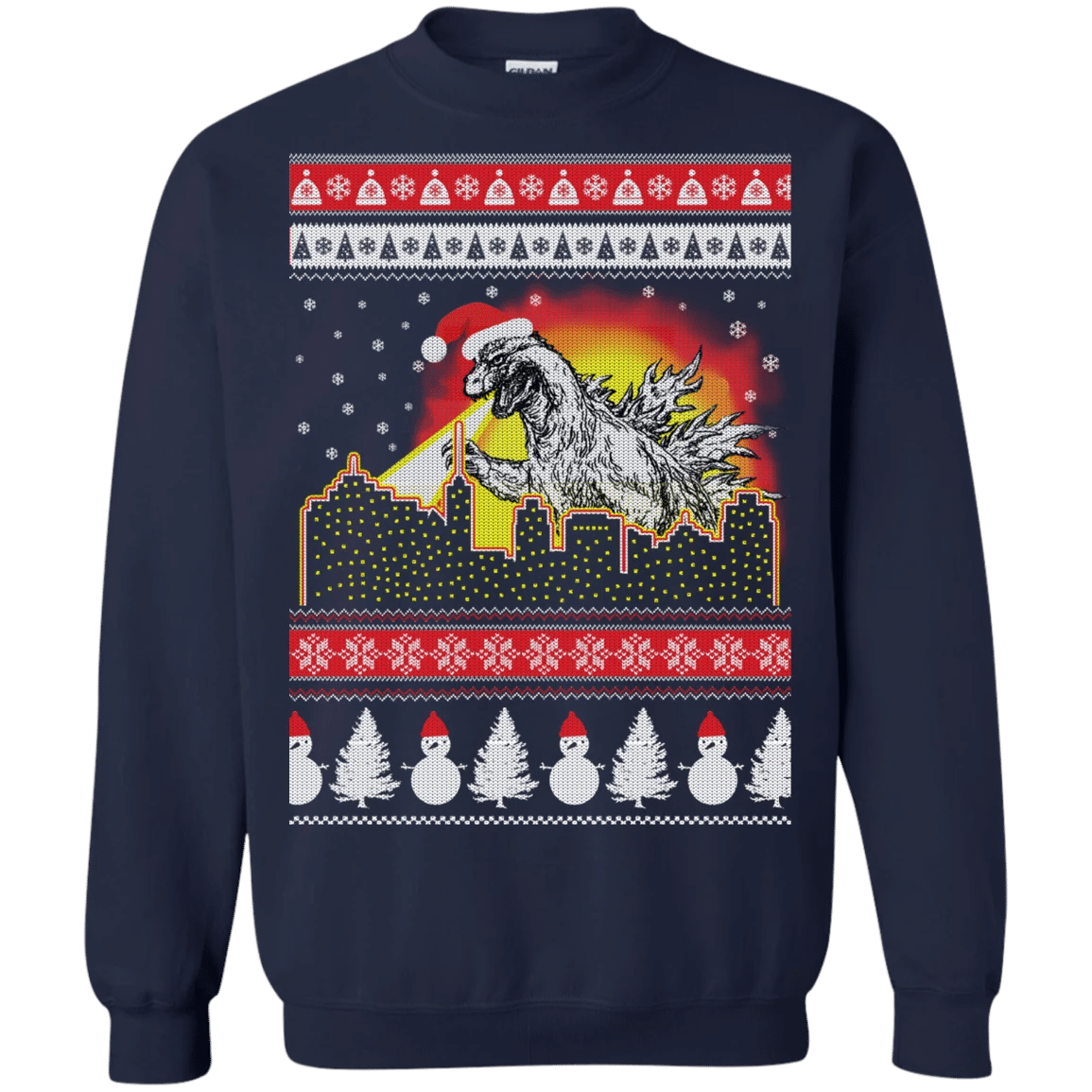 Godzilla Snowman Santa Christmas Sweatshirt Style: Sweatshirt, Color: Navy