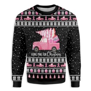 Going Pink For Christmas Breast Cancer Awareness Christmas Sweater AOP Sweater Pink S