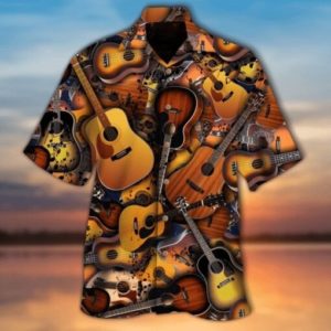 Guitar Acoustic Guitar Lover Hawaiian Shirt Short-Sleeve Hawaiian Shirt Black S