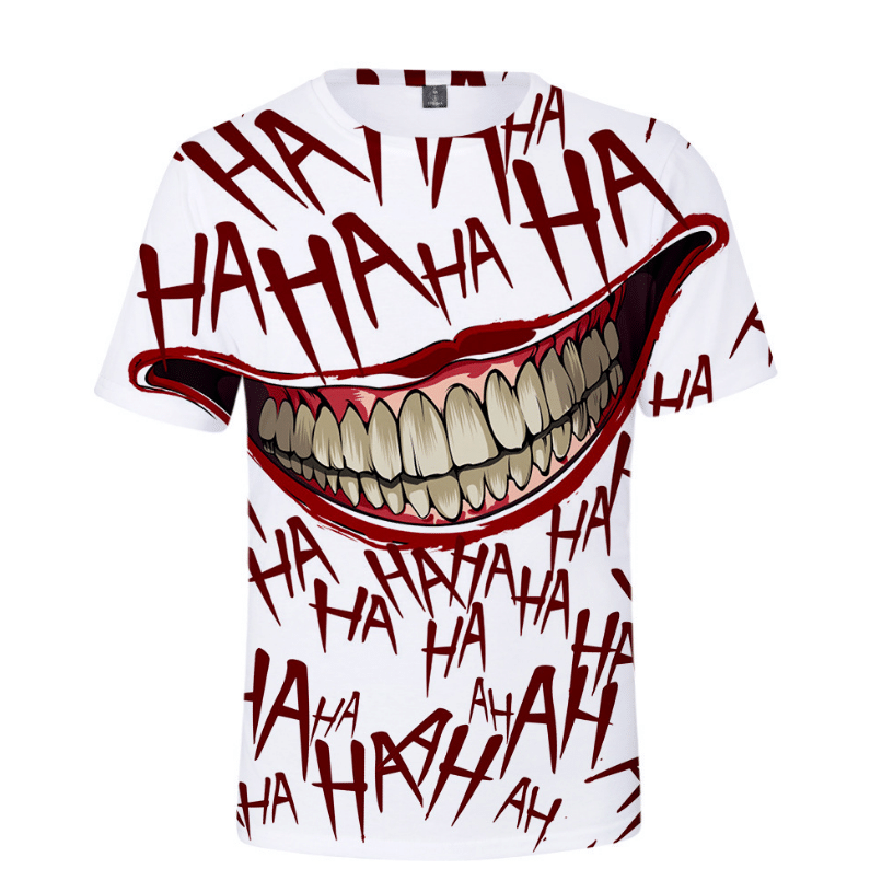 HAHA Joker 3D Printed T-Shirt Style: Short-Sleeve Hawaiian Shirt, Color: White
