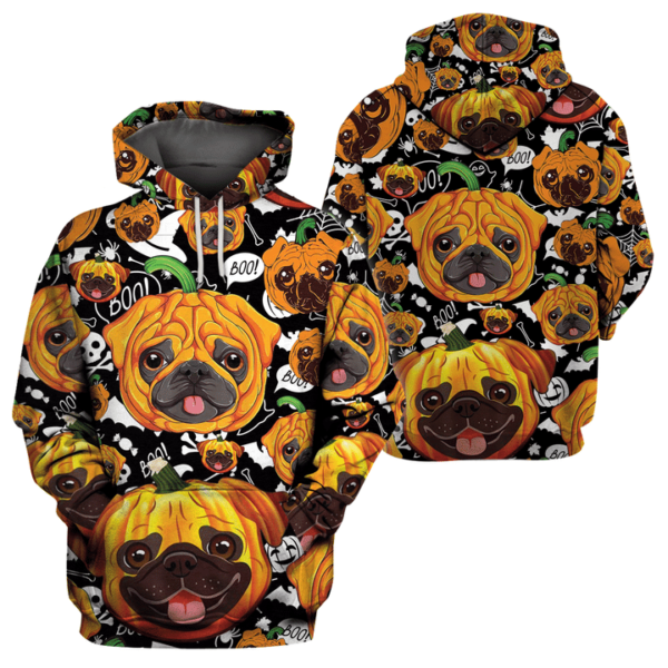 Halloween Pug Pumpkin Boo Costume 3D All Over Print Shirt 3D Hoodie Orange S
