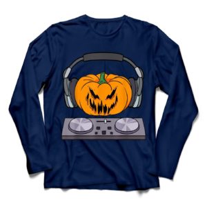 Halloween Scary Pumpkin DJ Music Halloween Gift Shirt Long Sleeve Navy S