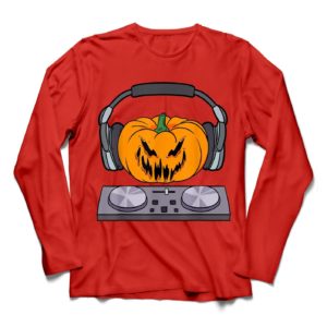 Halloween Scary Pumpkin DJ Music Halloween Gift Shirt Long Sleeve Red S