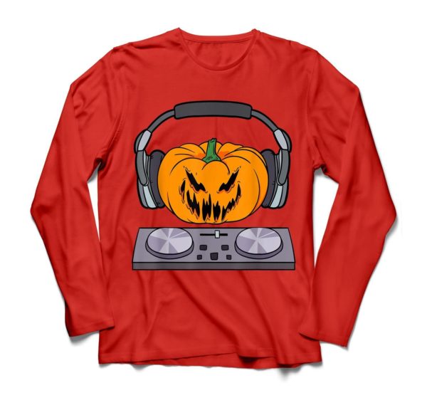 Halloween Scary Pumpkin DJ Music Halloween Gift Shirt Long Sleeve Red S