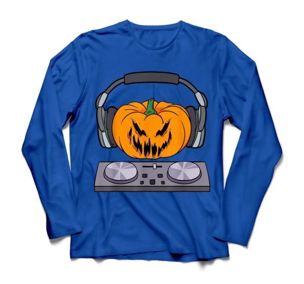 Halloween Scary Pumpkin DJ Music Halloween Gift Shirt Long Sleeve Royal S