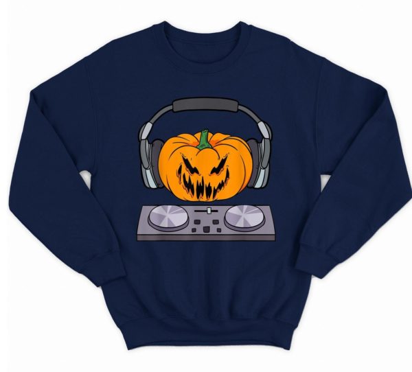 Halloween Scary Pumpkin DJ Music Halloween Gift Shirt Sweatshirt Navy S
