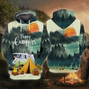 Happy Campers Sunset Painting Camping Lover And Yellow Tent All Over Print 3D Hoodie 3D Hoodie Yellow S
