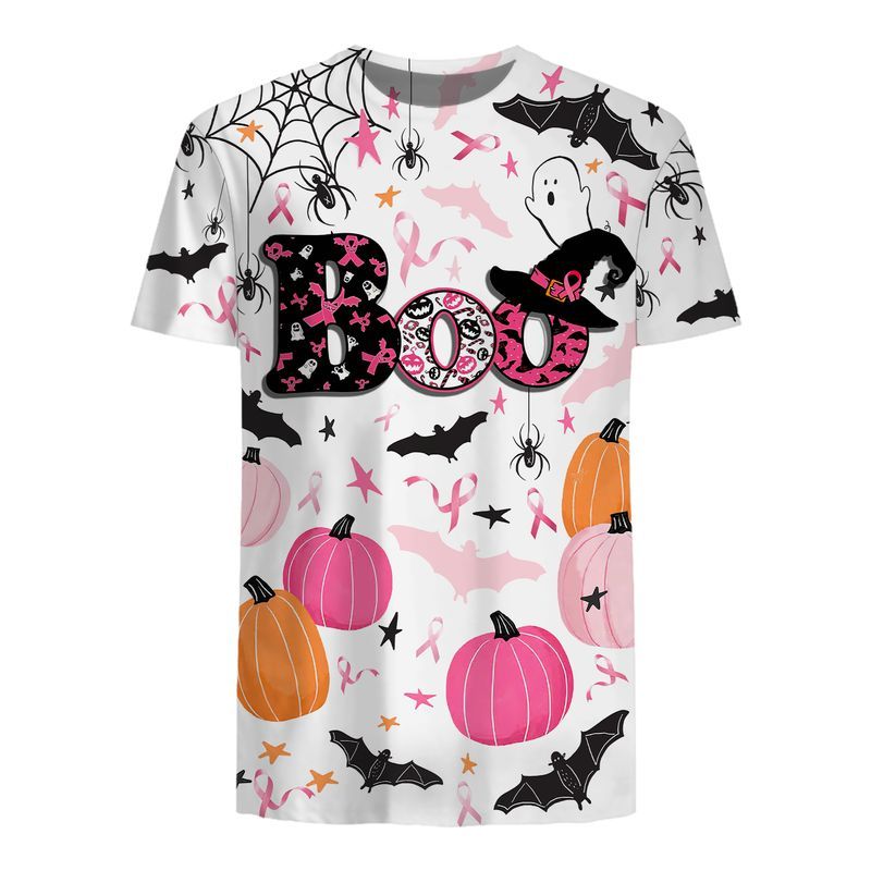 Happy Halloween Bee Boo Breast Cancer Awareness 3D All Over Printed Shirt 3D T-Shirt Black S