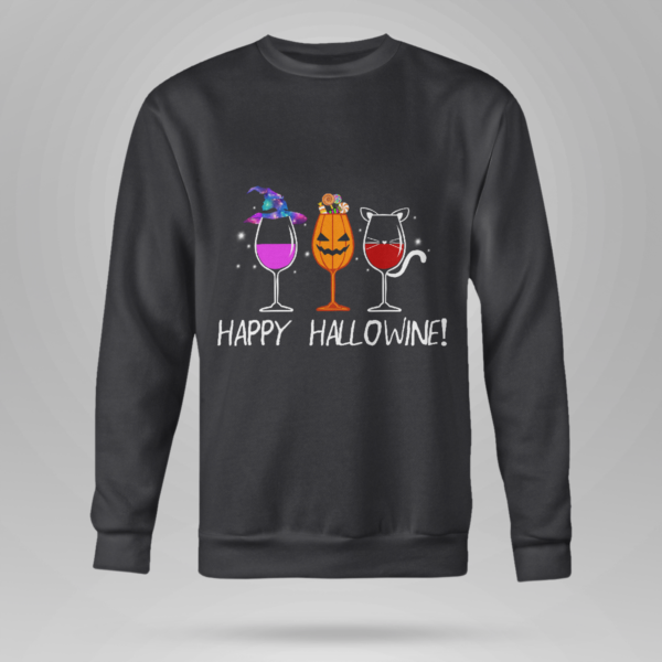 Happy Hallowine Halloween Shirt Crewneck Sweatshirt Black S