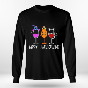 Happy Hallowine Halloween Shirt Long Sleeve Tee Black S